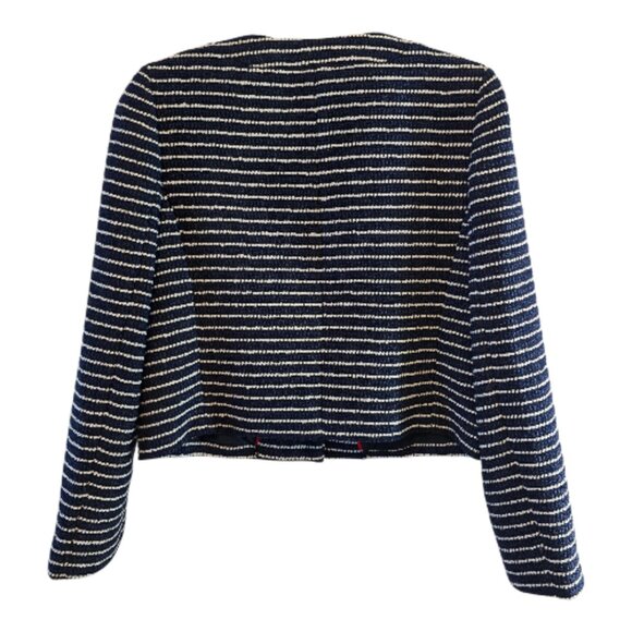 J CREW STRIPED TWEED LADY JACKET SIZE 6 BLUE WHITE BUTTON CLOSURE NWT - Picture 7 of 10
